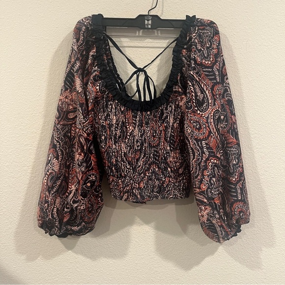 Free People medium blue rust velvet renaissance style puff sleeve blouse medium - Picture 9 of 13